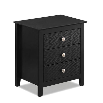 Modern Farmhouse 3-Drawer NightStand with Wood Grain Accents and Sleek Knobs