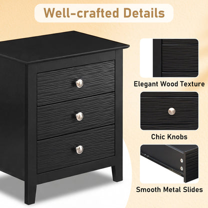 Modern Farmhouse 3-Drawer NightStand with Wood Grain Accents and Sleek Knobs