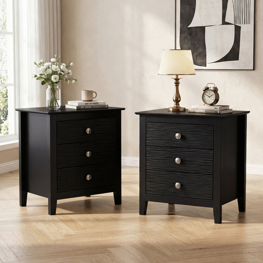 Modern Farmhouse 3-Drawer Night Stand with Wood Grain Accents for Bedroom
