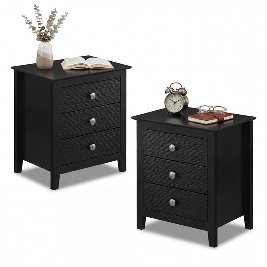 Modern Farmhouse 3-Drawer Night Stand with Wood Grain Accents for Bedroom