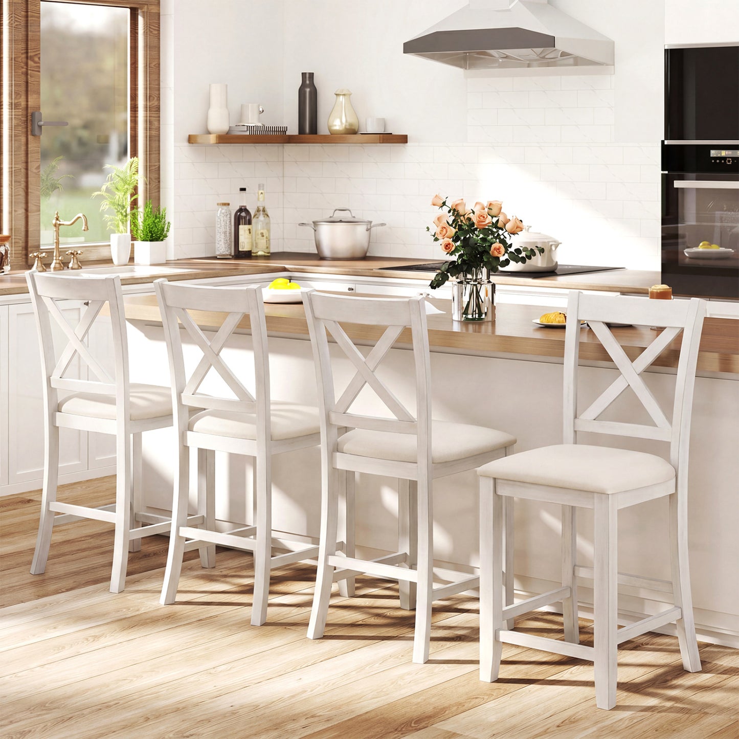 Counter Height Bar Stools with Cushion and Footrest