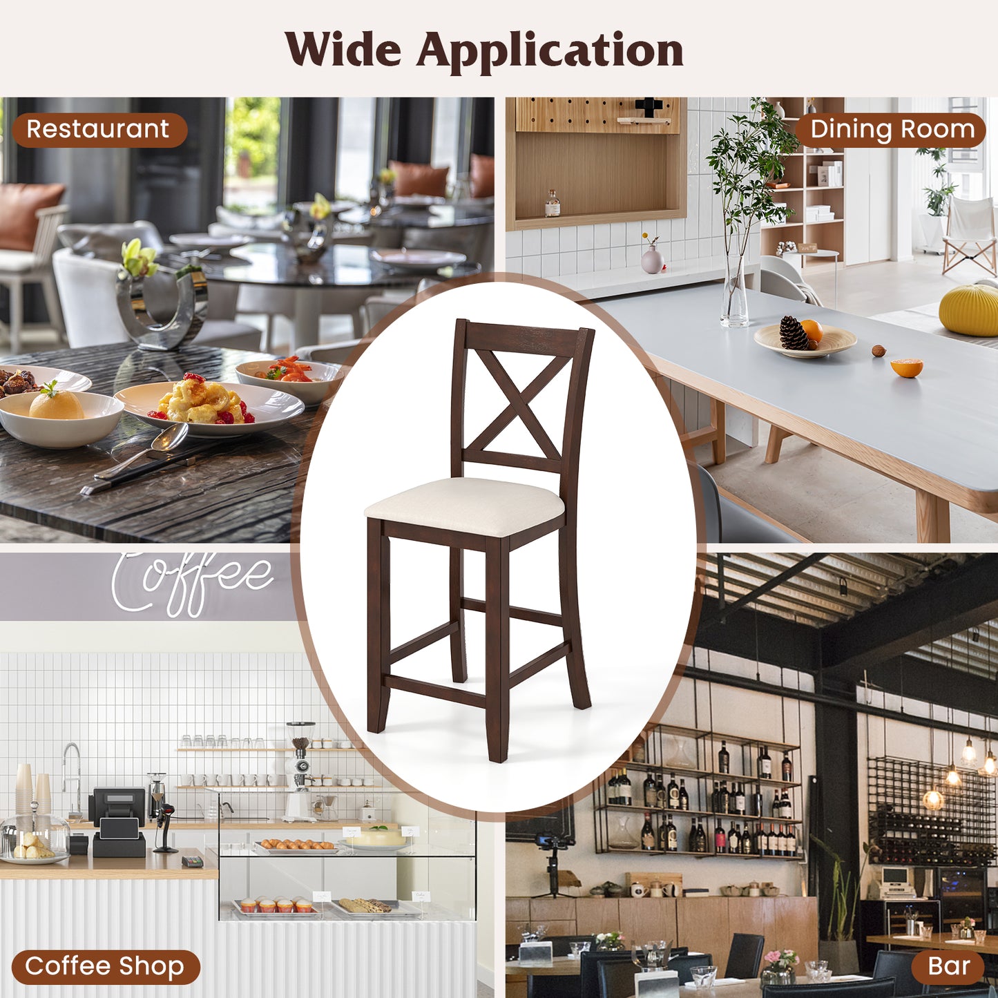 Modern Farmhouse Counter Height Stools with Footrest and Cushion-Walnut