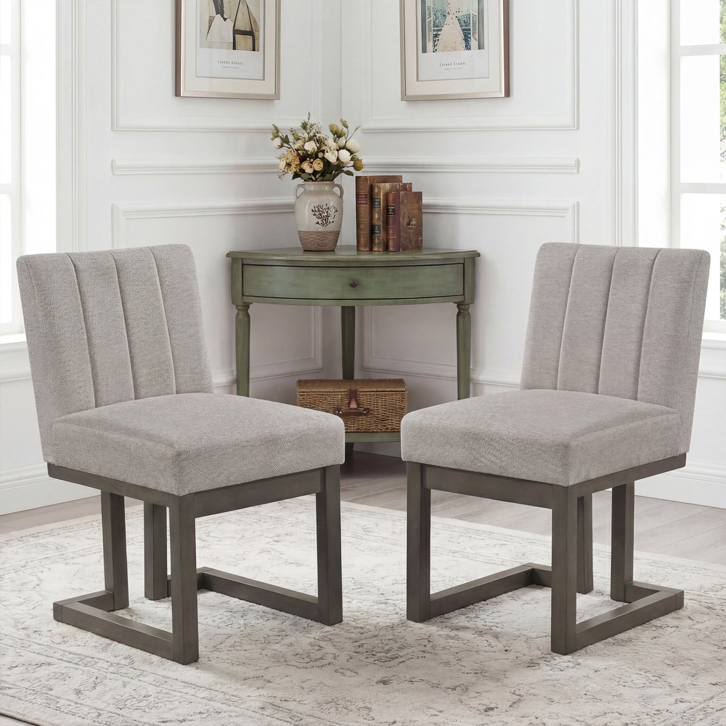 Modern Farmhouse Fabric Dining Chairs Set of 2 with 5.5" Thickened Padded Seat