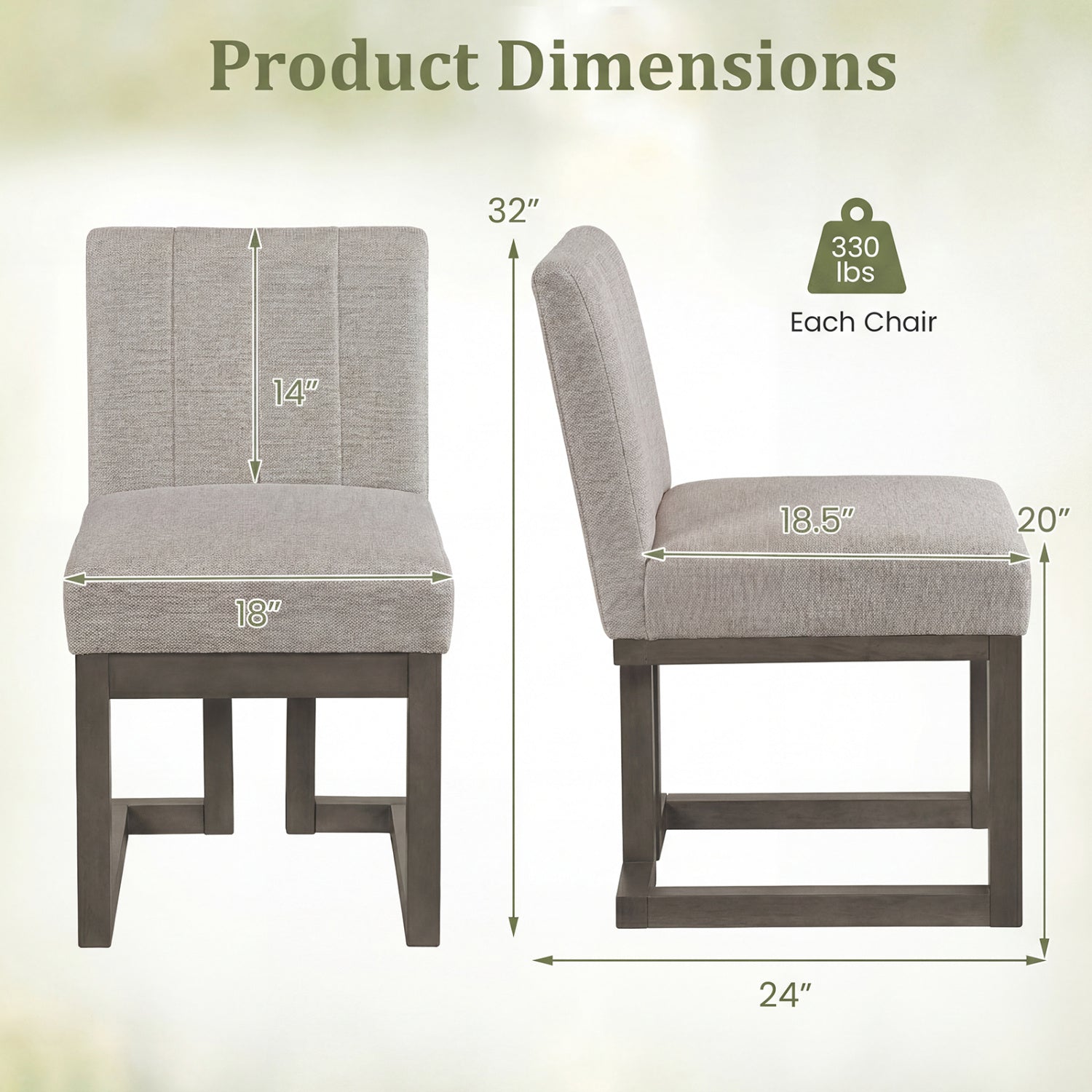Modern Farmhouse Fabric Dining Chairs Set of 2 with 5.5" Thickened Padded Seat