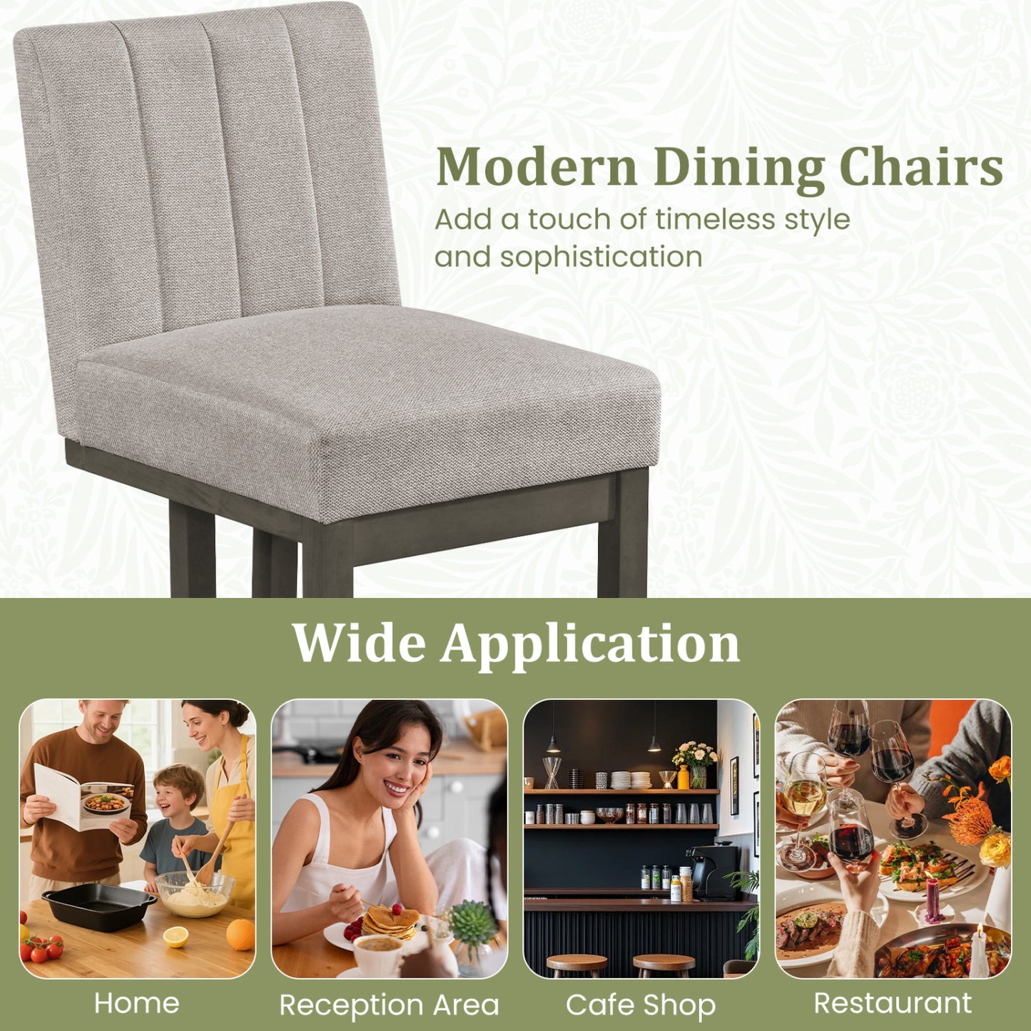 Modern Farmhouse Fabric Dining Chairs Set of 2 with 5.5" Thickened Padded Seat