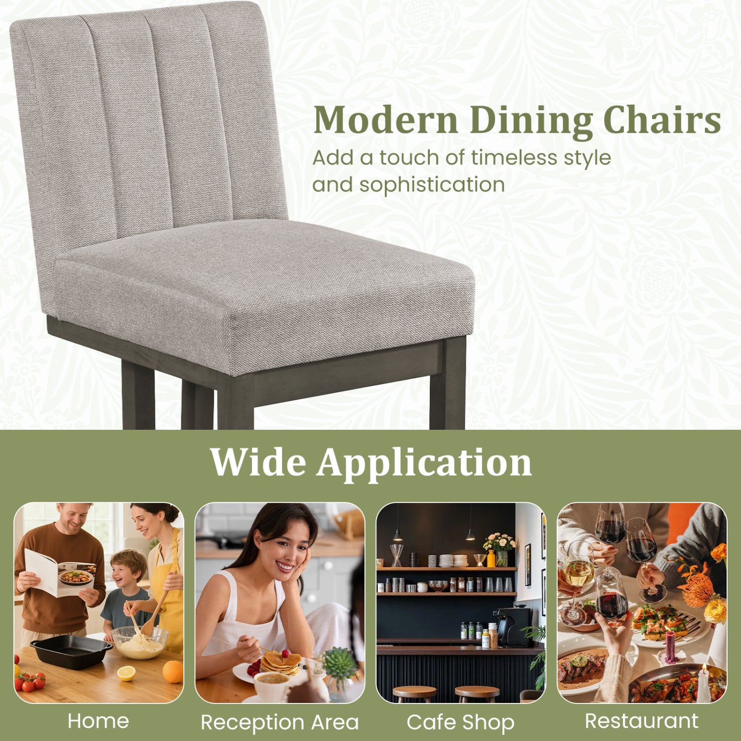 Modern Farmhouse Fabric Dining Chairs Set of 2 with 5.5" Thickened Padded Seat