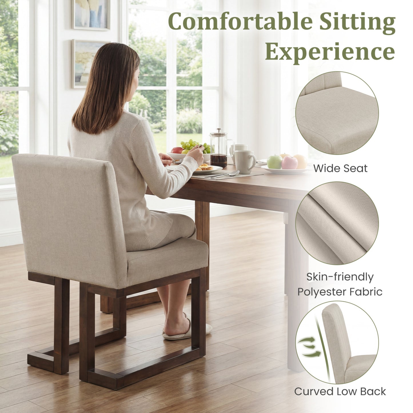 Modern Farmhouse Fabric Dining Chairs Set of 2 with 5.5" Thickened Padded Seat