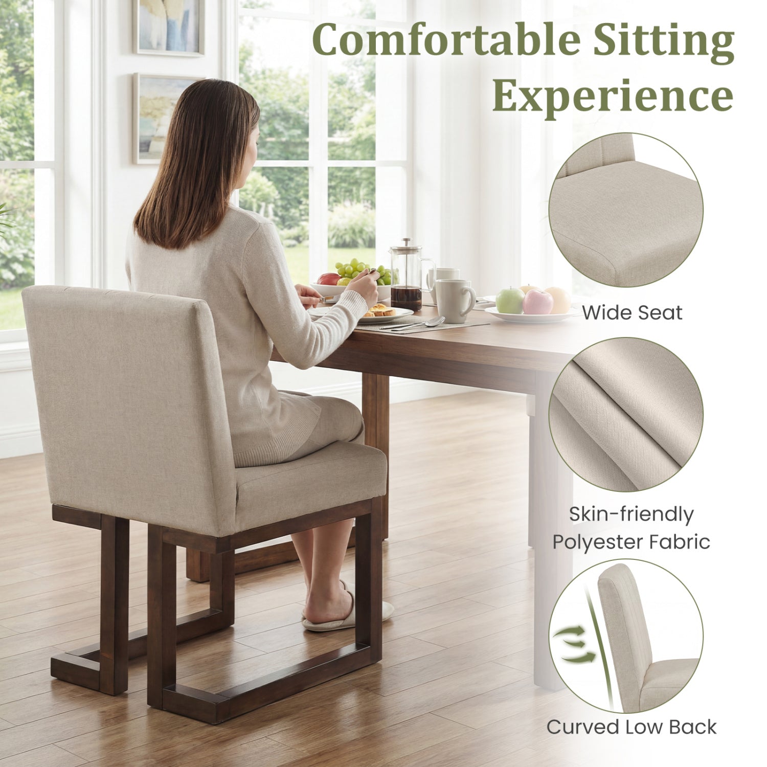 Modern Farmhouse Fabric Dining Chairs Set of 2 with 5.5" Thickened Padded Seat