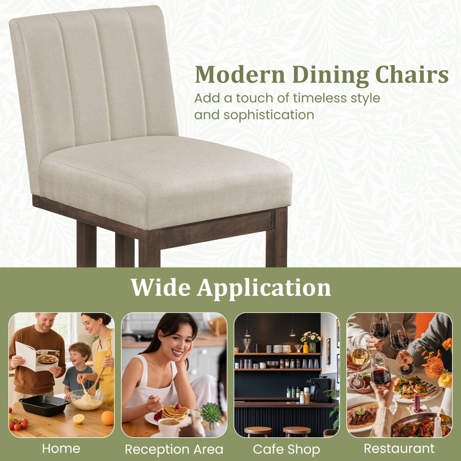 Modern Farmhouse Fabric Dining Chairs Set of 2 with 5.5" Thickened Padded Seat