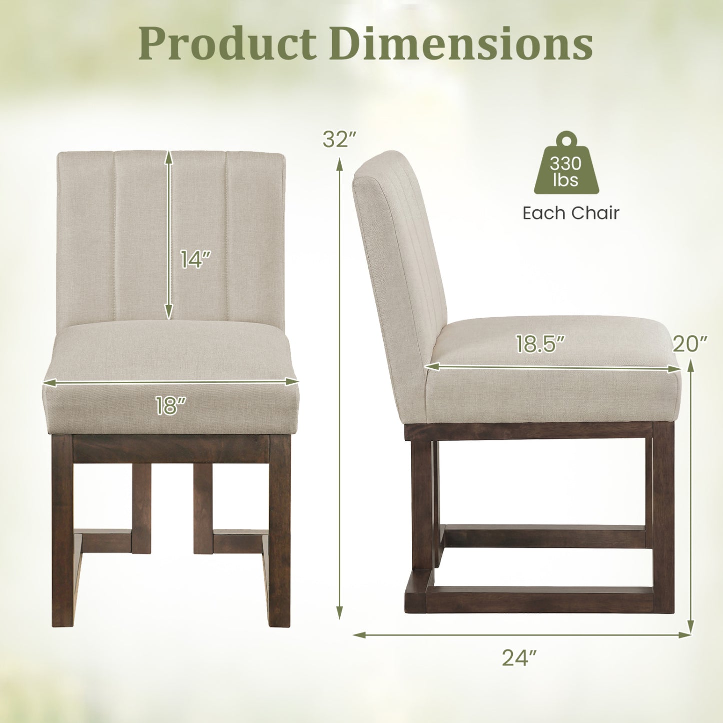 Modern Farmhouse Fabric Dining Chairs Set of 4 with 5.5" Thickened Padded Seat