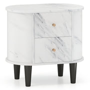 2-Drawer Nightstand Modern Faux Marble Bedside Table with Storage-White