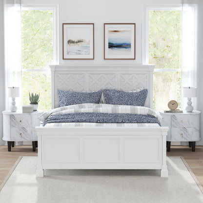 2-Drawer Nightstand Modern Faux Marble Bedside Table with Storage-White