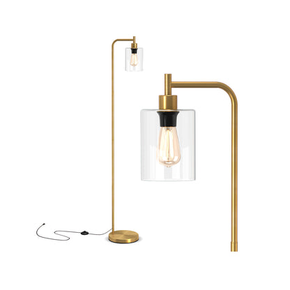 Modern Floor Lamp with Hanging Glass Lampshade and Foot Switch-Black - Golden