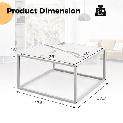 Modern Glass Square Coffee Table with Metal Frame for Living Room