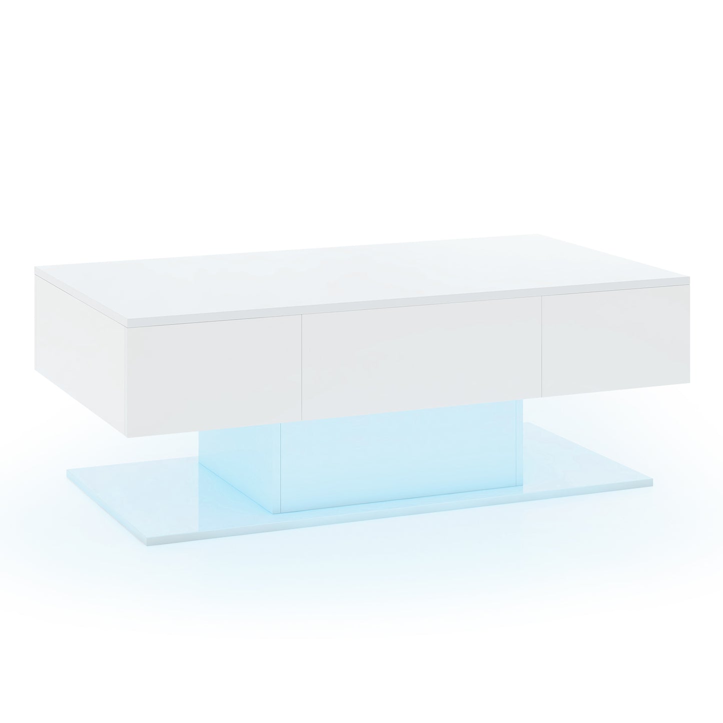 Modern LED Coffee Table with 20 Color LED Lights and 2 Storage Drawers-Black - White