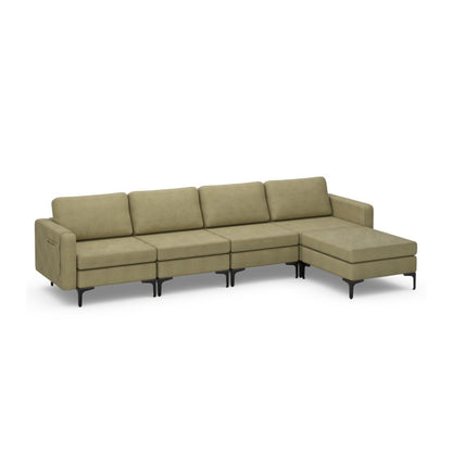 Modern Living Room Set: Modular L-shaped Sectional Sofa Lift Top Coffee Table & 3-Globe Floor Lamp