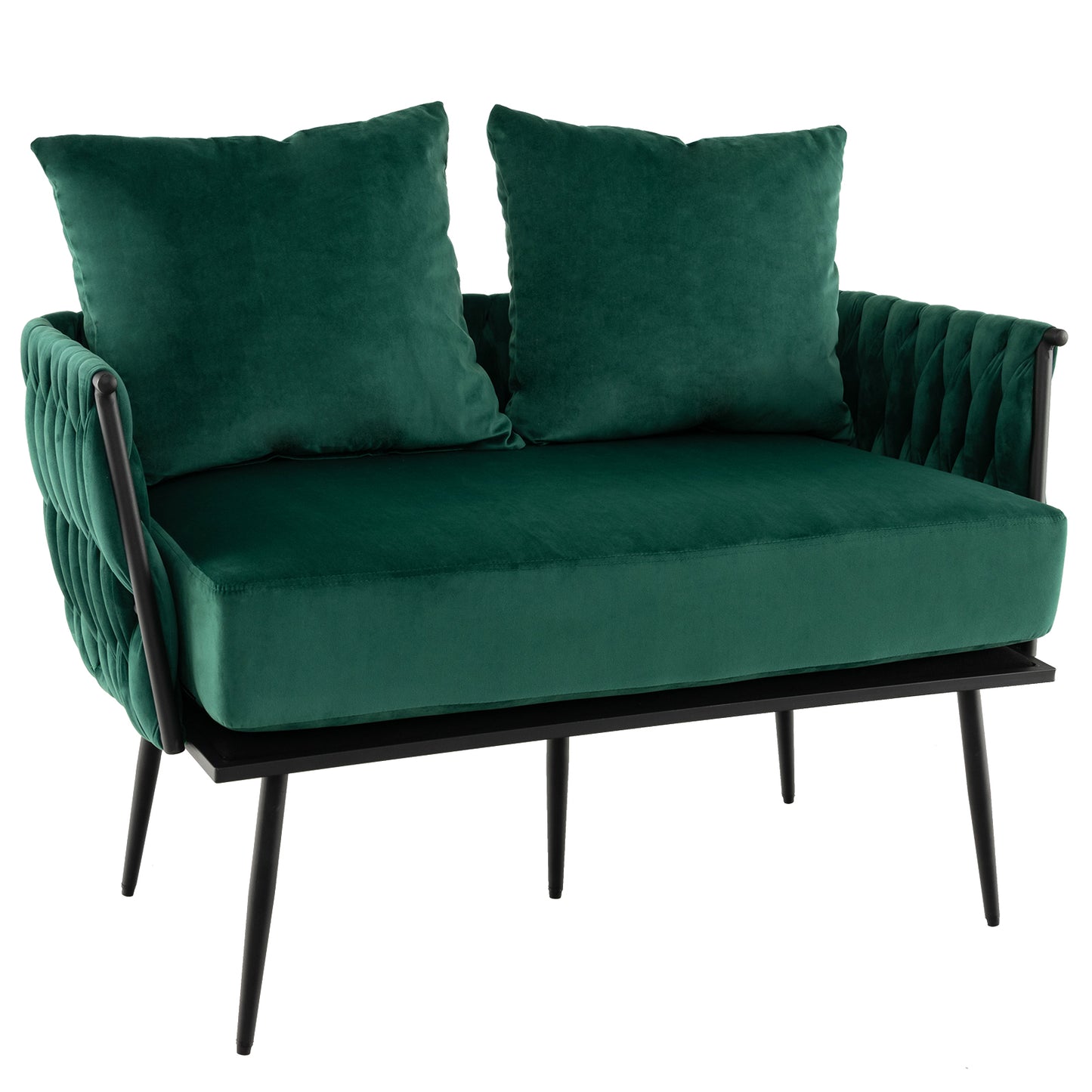 Modern Loveseat Sofa Upholstered Dutch Velvet Sofa Couch-Green - Green