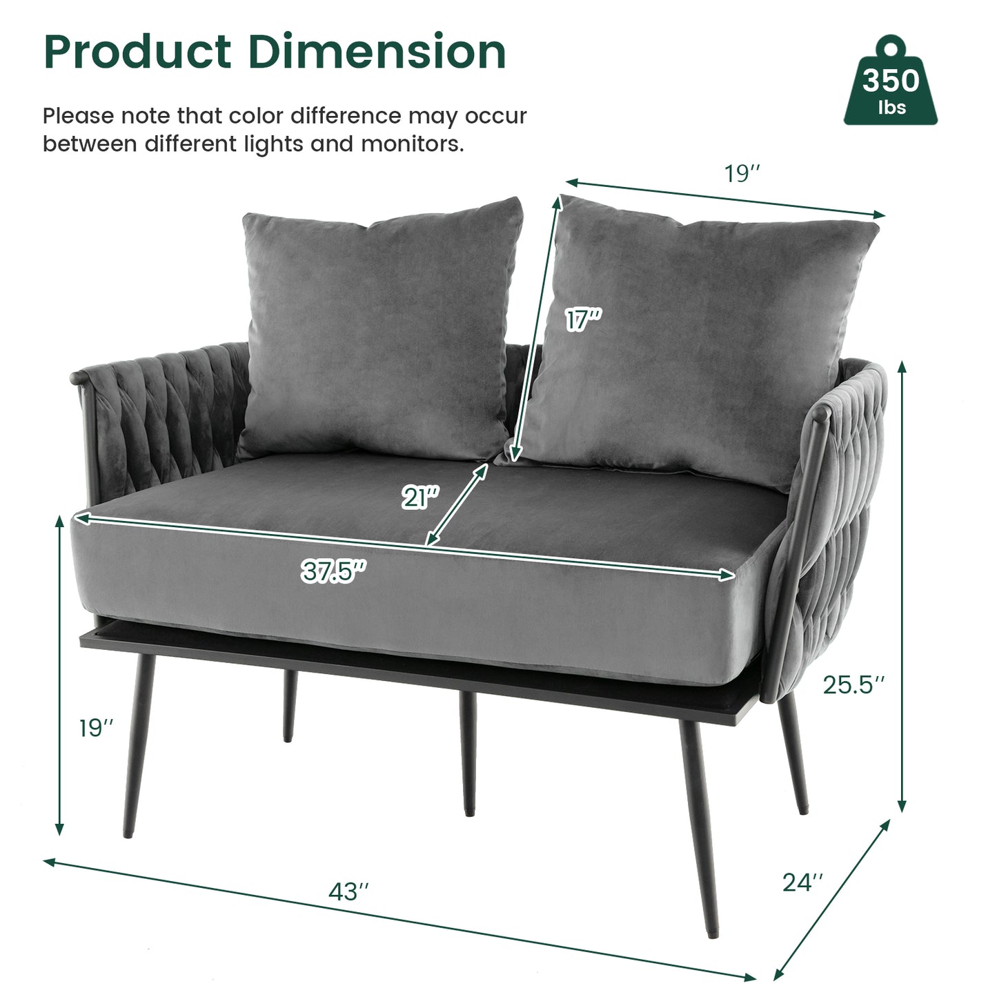 Modern Loveseat Sofa Upholstered Dutch Velvet Sofa Couch
