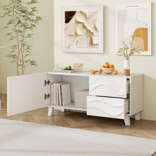 Modern Mid Century TV Stand with Drawers for 44 Inch TV-White