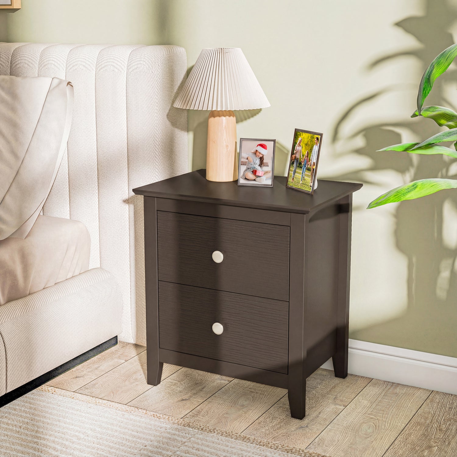 Modern Nightstand with 2 Drawers for Small Spaces-Brown