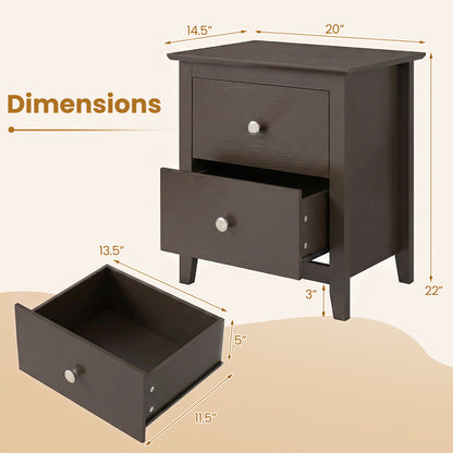 Modern Nightstand with 2 Drawers for Small Spaces-Brown