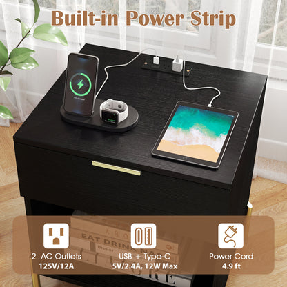 Nightstand with Charging Station and Storage Drawer