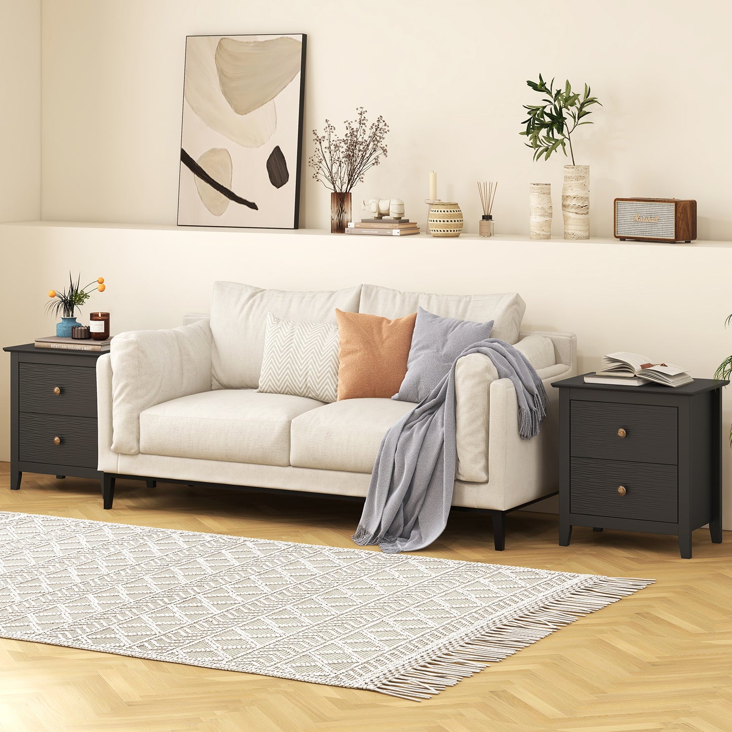 Modern Nightstand with 2 Drawers for Small Spaces-Black