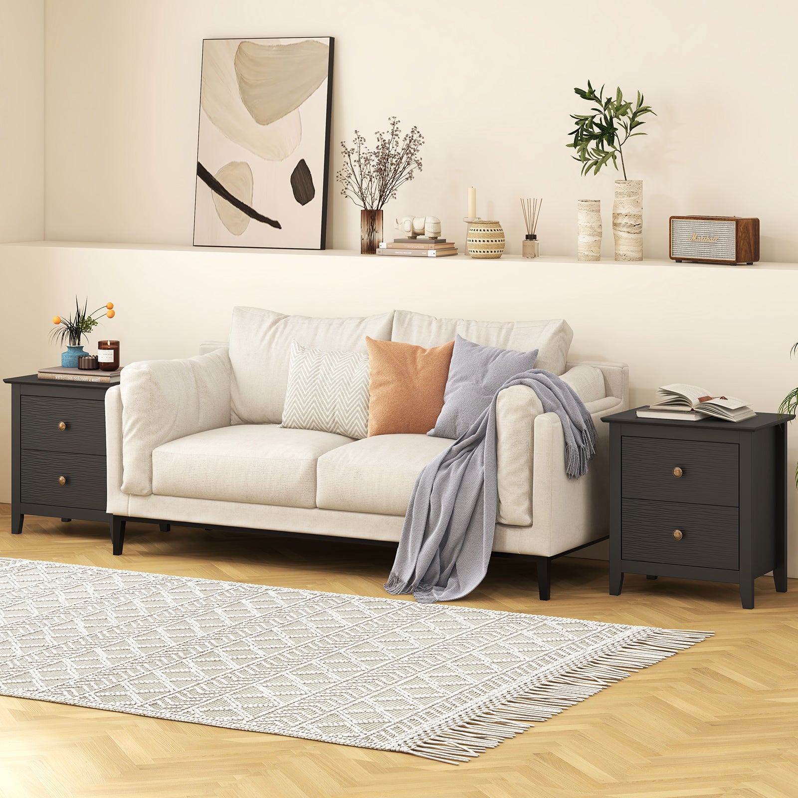 Modern Nightstand with 2 Drawers for Small Spaces-Black