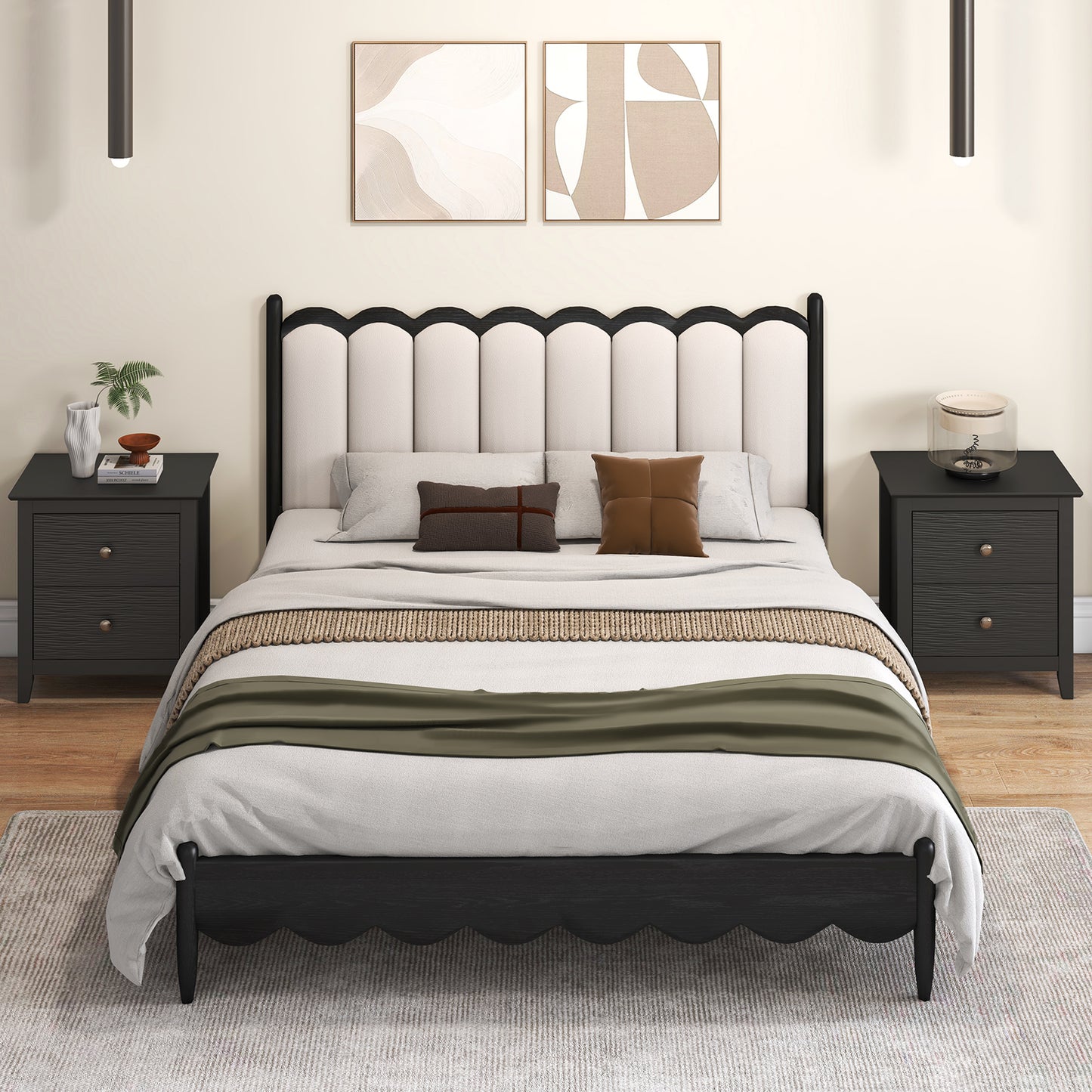 Modern Nightstand with 2 Drawers for Small Spaces-Black