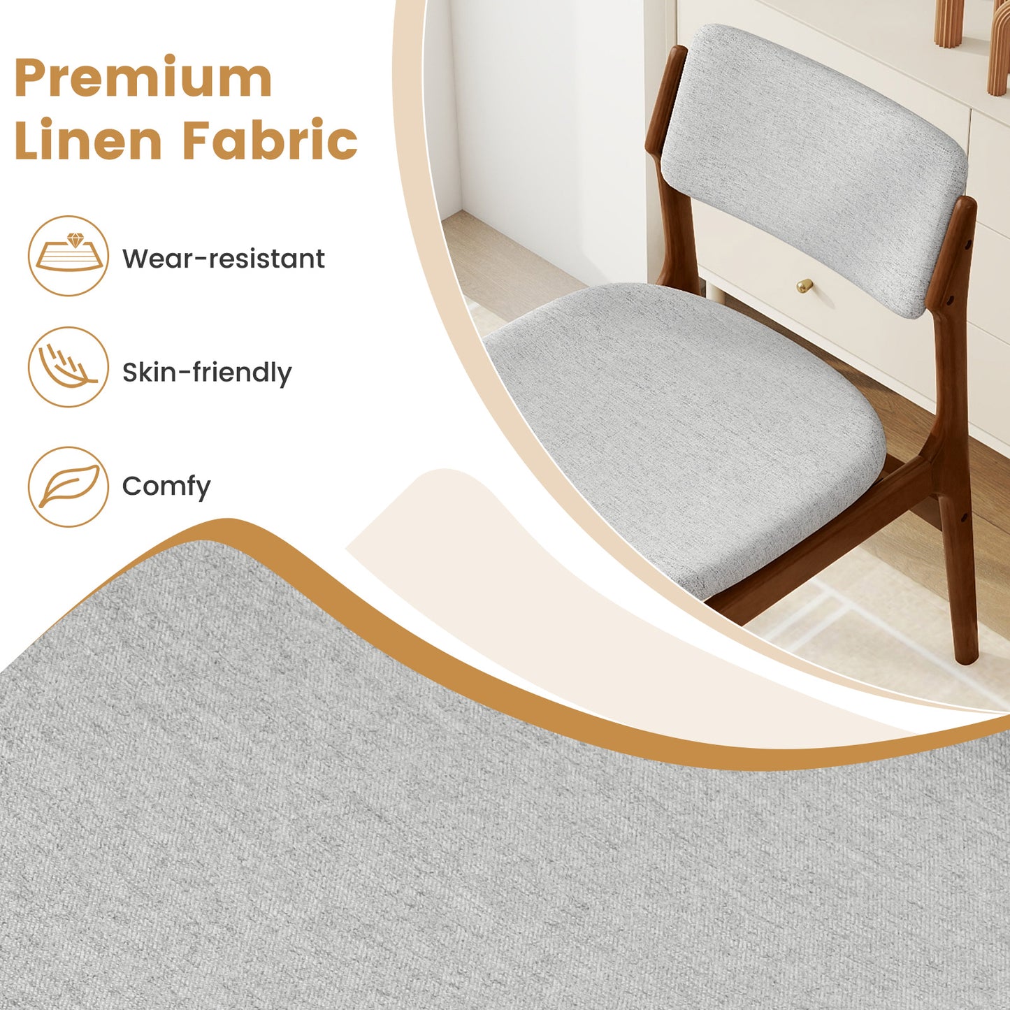 Modern Padded Dining Chairs with Rubber Wood Legs Set of 4-Brown