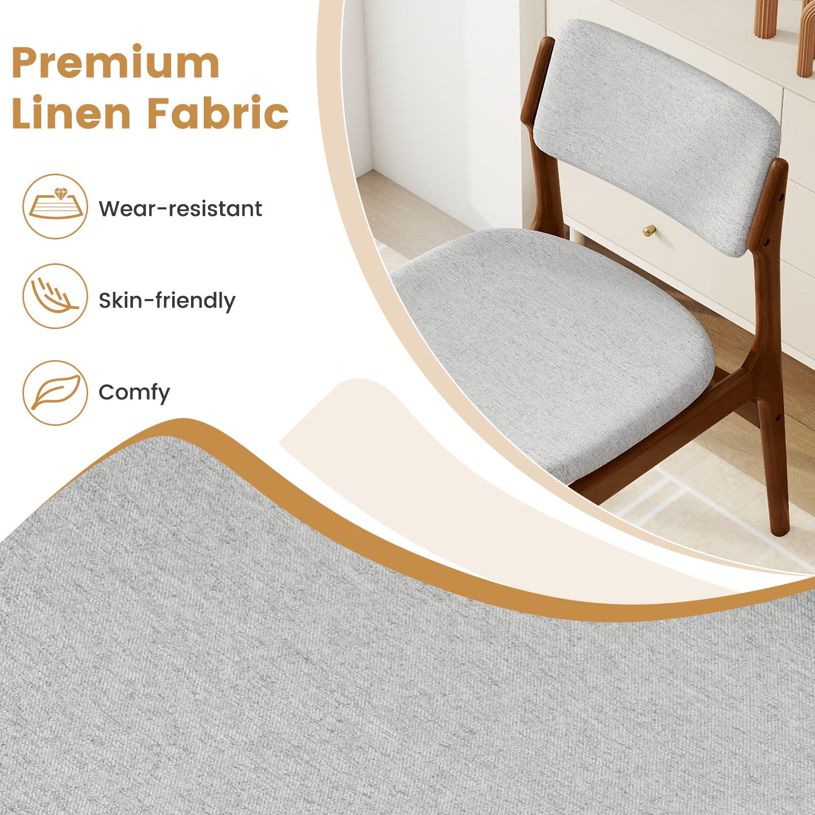 Modern Padded Dining Chairs with Rubber Wood Legs Set of 4-Brown