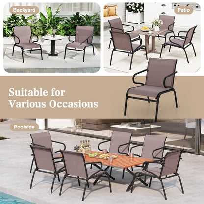 Modern Patio Chairs Set of 2 with Breathable Fabric for Porch-Coffee