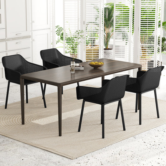 Modern Plastic Dining Chairs Set of 4 Kitchen Armchairs with Breathable Mesh Backrest-Black