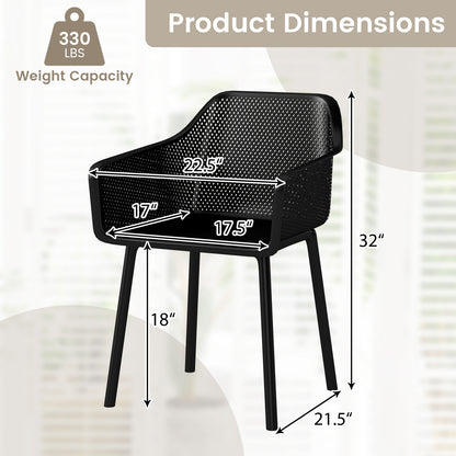 Modern Plastic Dining Chairs Set of 2 Kitchen Armchairs with Breathable Mesh Backres-Black
