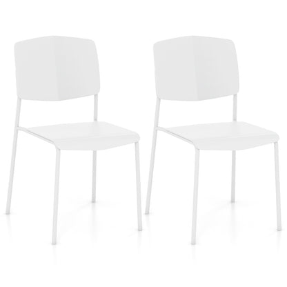 Modern Plastic Dining Chair Set of 2 with Metal Legs and Curved Back-White