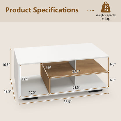 Rectangular Coffee Table with L-shaped Middle Shelf