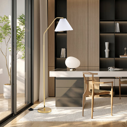 Modern Standing Lamp with Adjustable Lamp Head and Pleated Lampshade