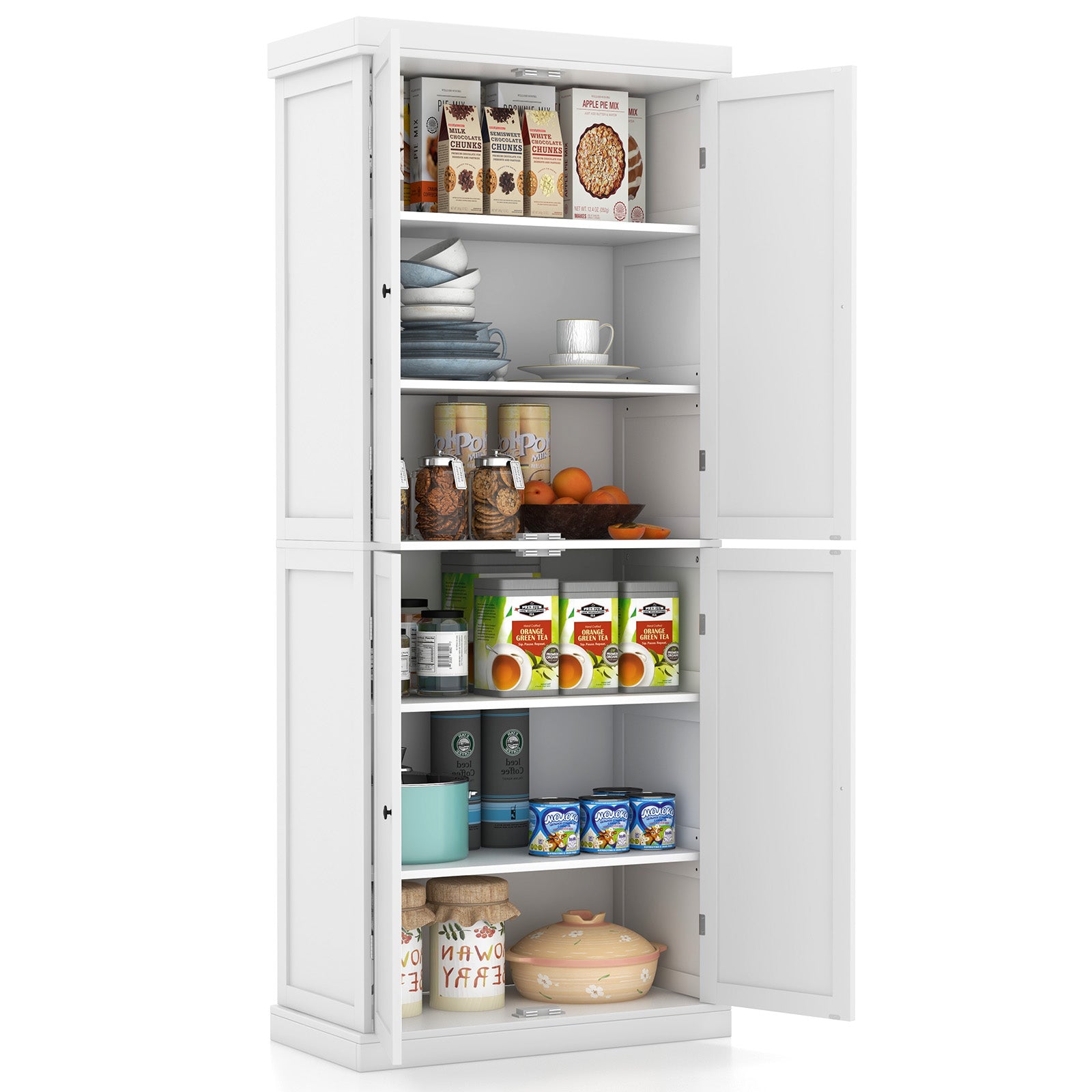 72.5 Inches Tall Buffet Cabinet with 6-Tier Shelves and 4 Doors-White