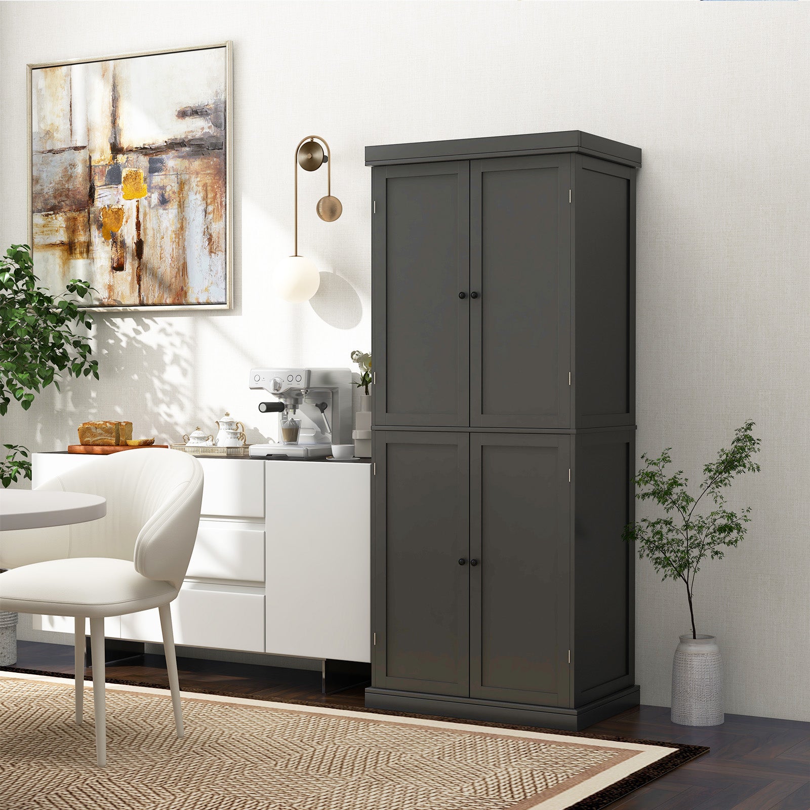72.5 Inches Tall Buffet Cabinet with 6-Tier Shelves and 4 Doors-Black