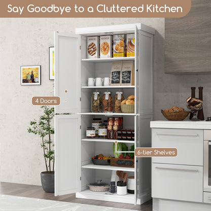 72.5 Inches Tall Buffet Cabinet with 6-Tier Shelves and 4 Doors-White