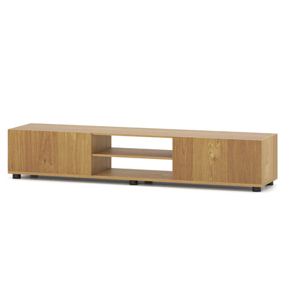 Modern TV Stand for up to 70" TVs Minimalist Entertainment Center with 2 Doors and Open Shelves-Natural - Natural