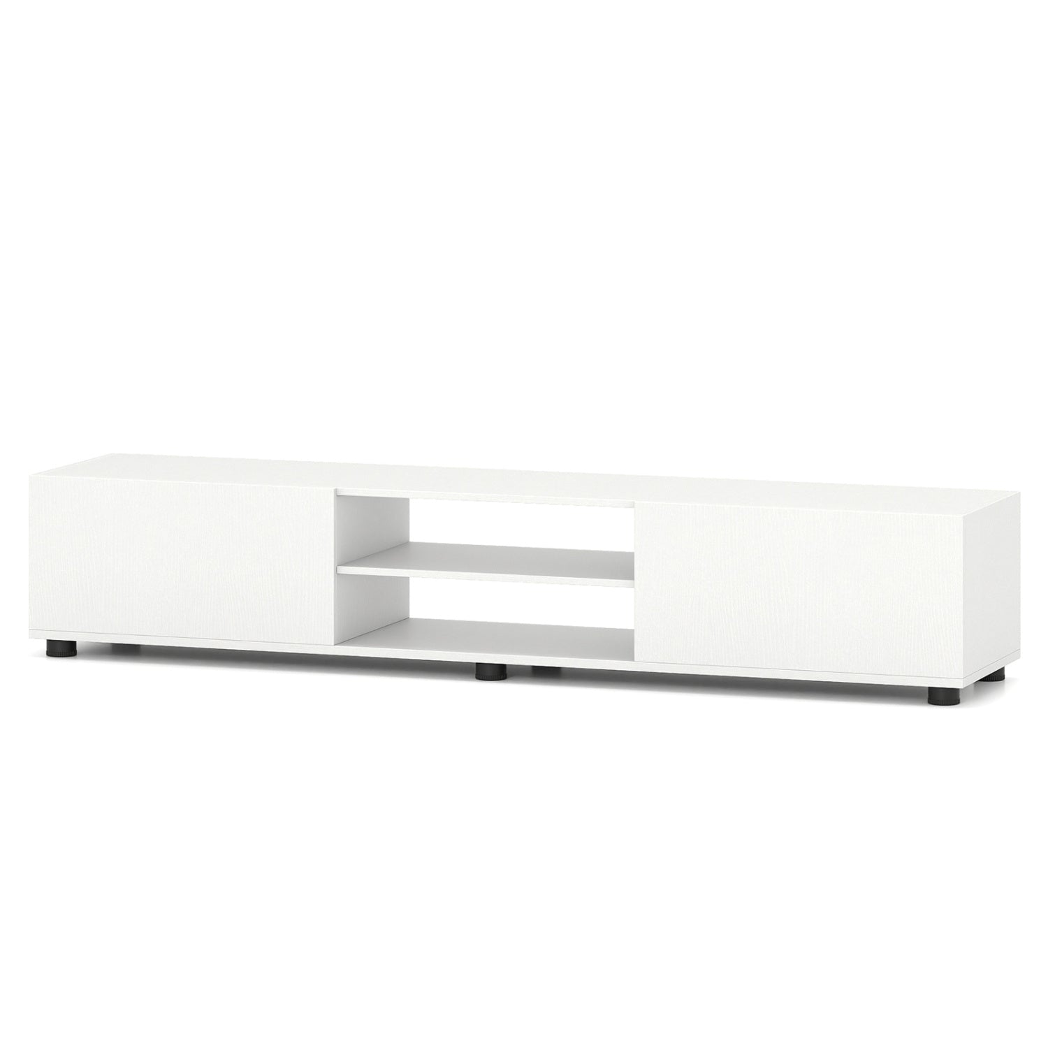 Modern TV Stand for up to 70" TVs Minimalist Entertainment Center with 2 Doors and Open Shelves-Natural - White