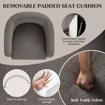 Modern Upholstered Barrel Teddy Velvet Chair with Ottoman-Gray