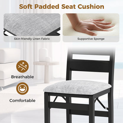 Modern Upholstered Folding Chairs Set of 2 with Comfy Backrest-Black