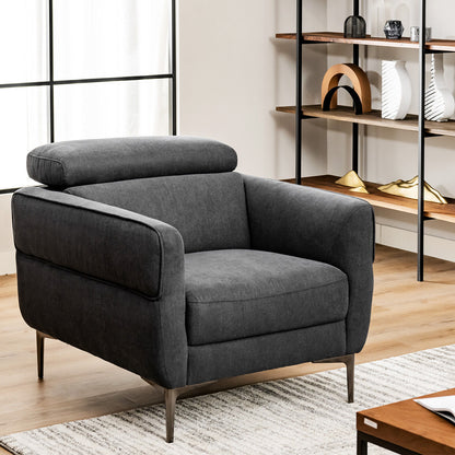 Modern Upholstered Single Sofa with Adjustable Headrest-Gray