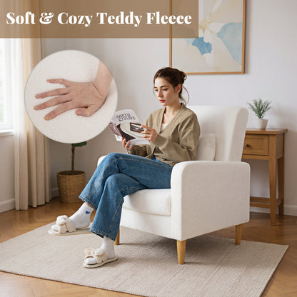 Modern Upholstered Sofa chair with Lumbar Pillow and Teddy Fleece Cover-White