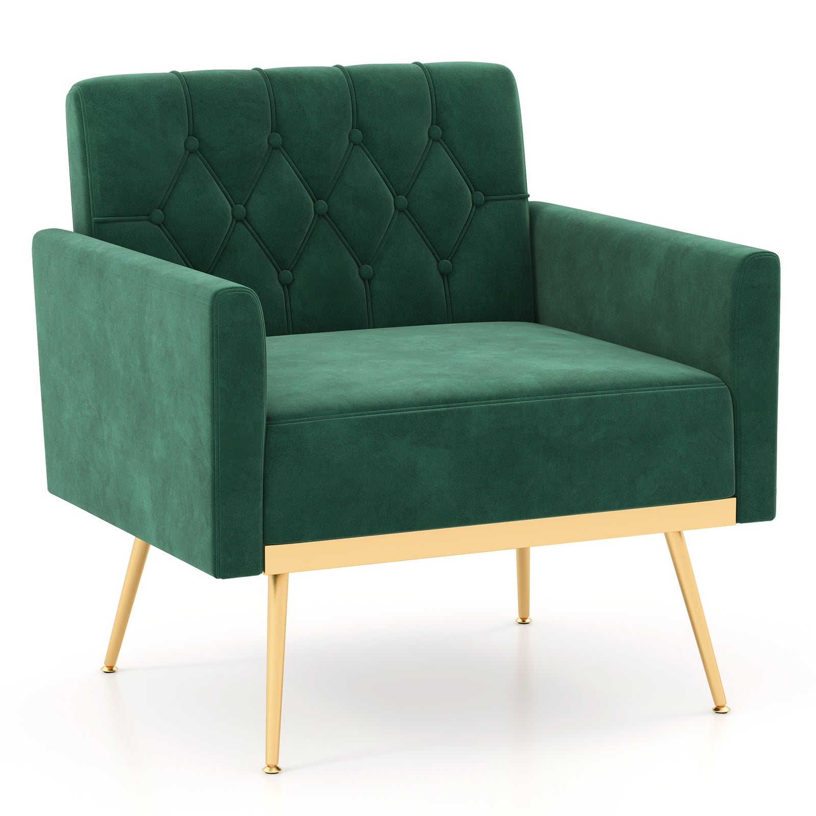 Modern Velvet Accent Chair with Button Tufted Back Golden Metal Legs and Adjustable Foot Pads-Pink - Turquoise