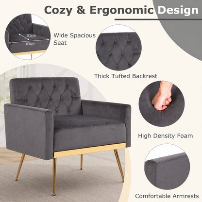 Modern Velvet Upholstered Accent Chair with Button-Tufted Back and Adjustable Feet