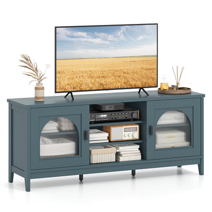 Modern Vintage TV Cabinet with Adjustable Shelves and 2 Cable Holes for TVs up to 65 Inches-Turquoise