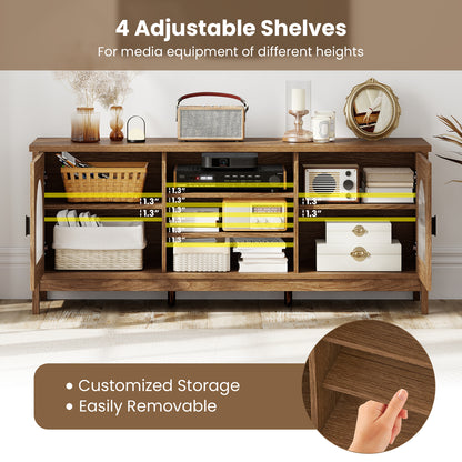 Modern Vintage TV Cabinet with Adjustable Shelves and 2 Cable Holes for TVs up to 65 Inches-Walnut